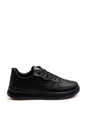 Men's Black Leather Low-Top Sneakers with Perforated Design - Wessi