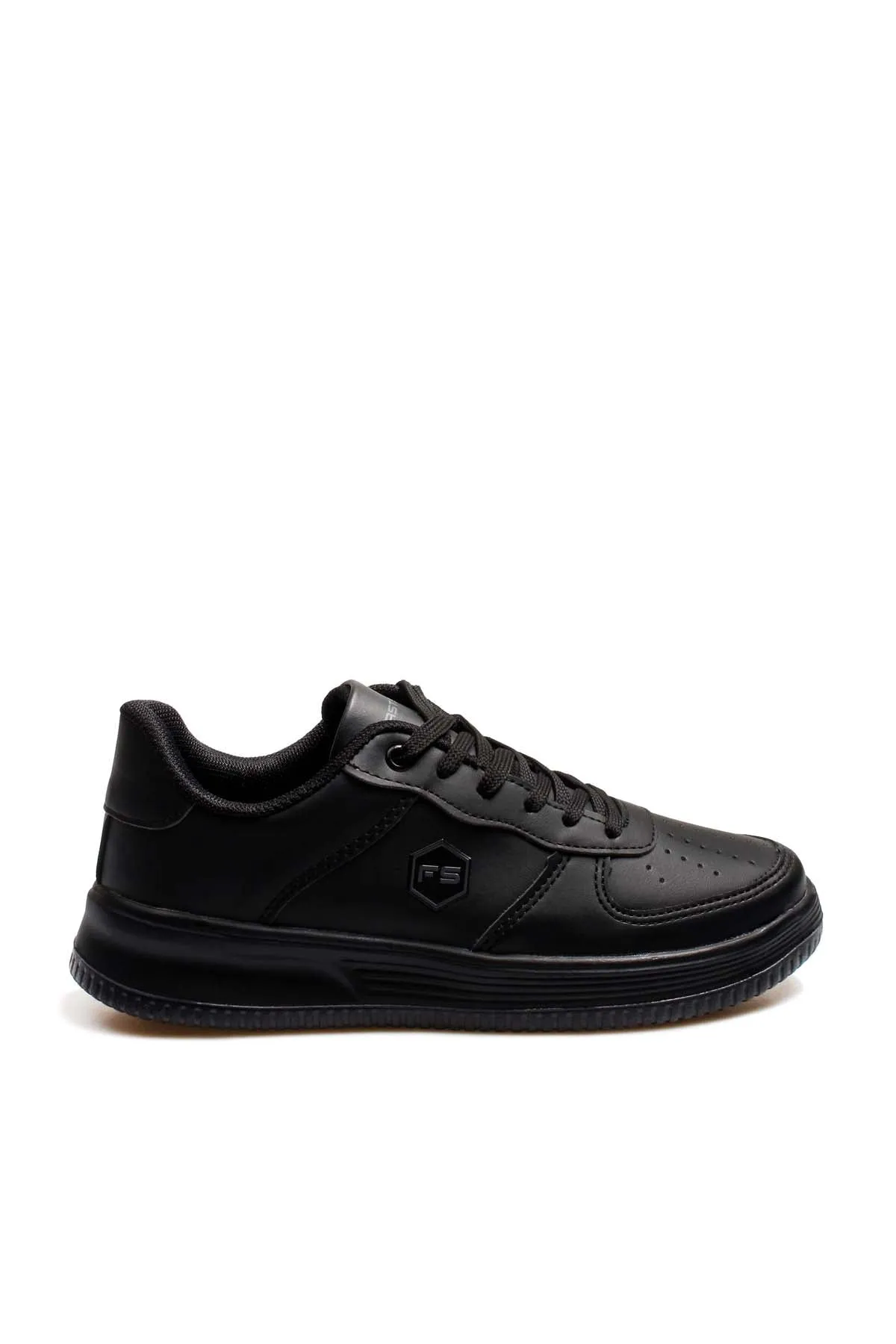 Men's Black Leather Low-Top Sneakers with Perforated Design - Wessi