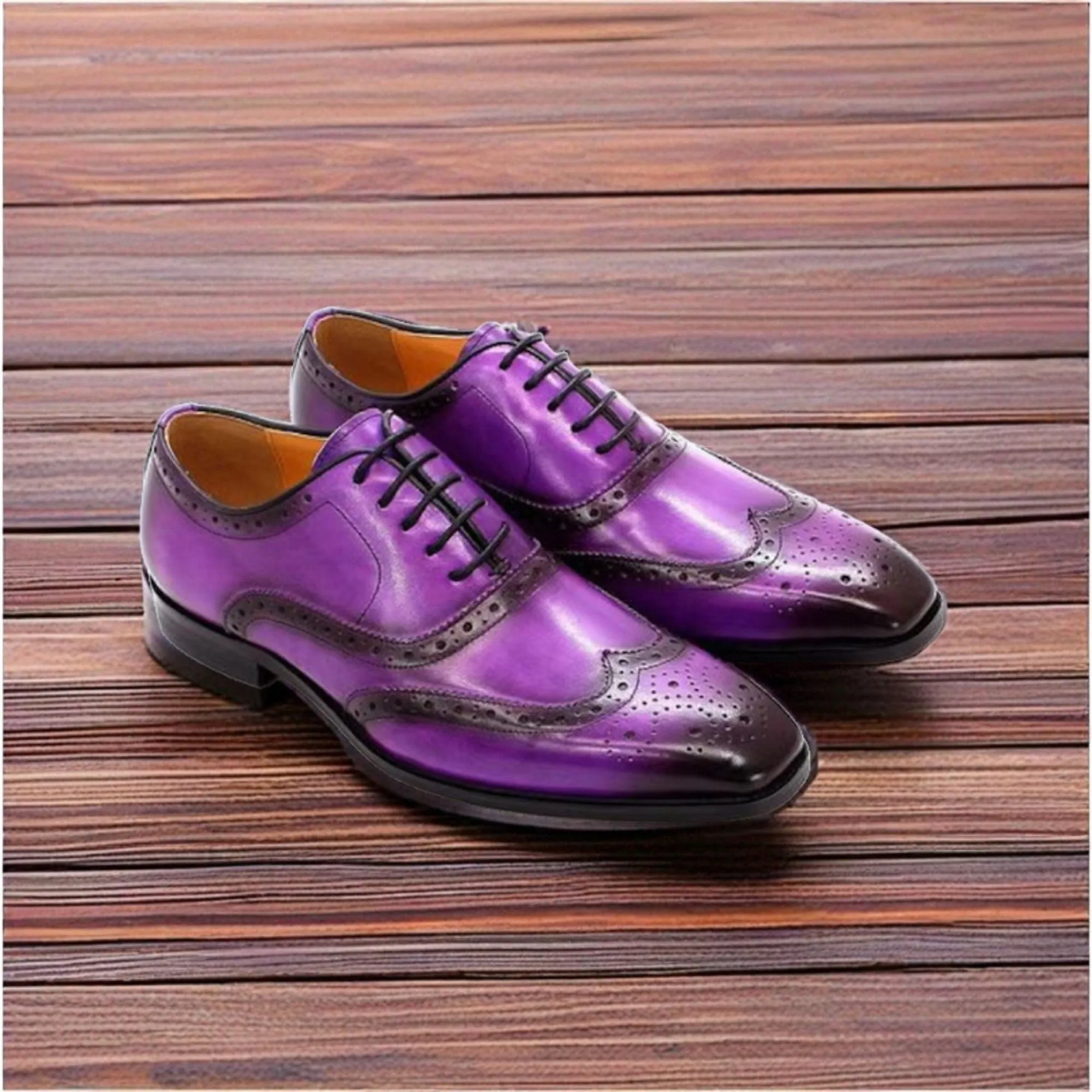 Men's handmade adorable genuine purple leather dress formal brogue wingtip oxford shoes Men Style Gift For Men