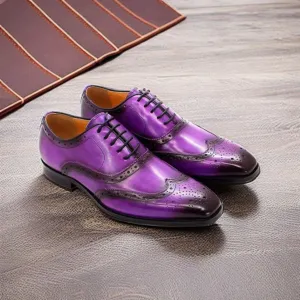 Men's handmade adorable genuine purple leather dress formal brogue wingtip oxford shoes Men Style Gift For Men