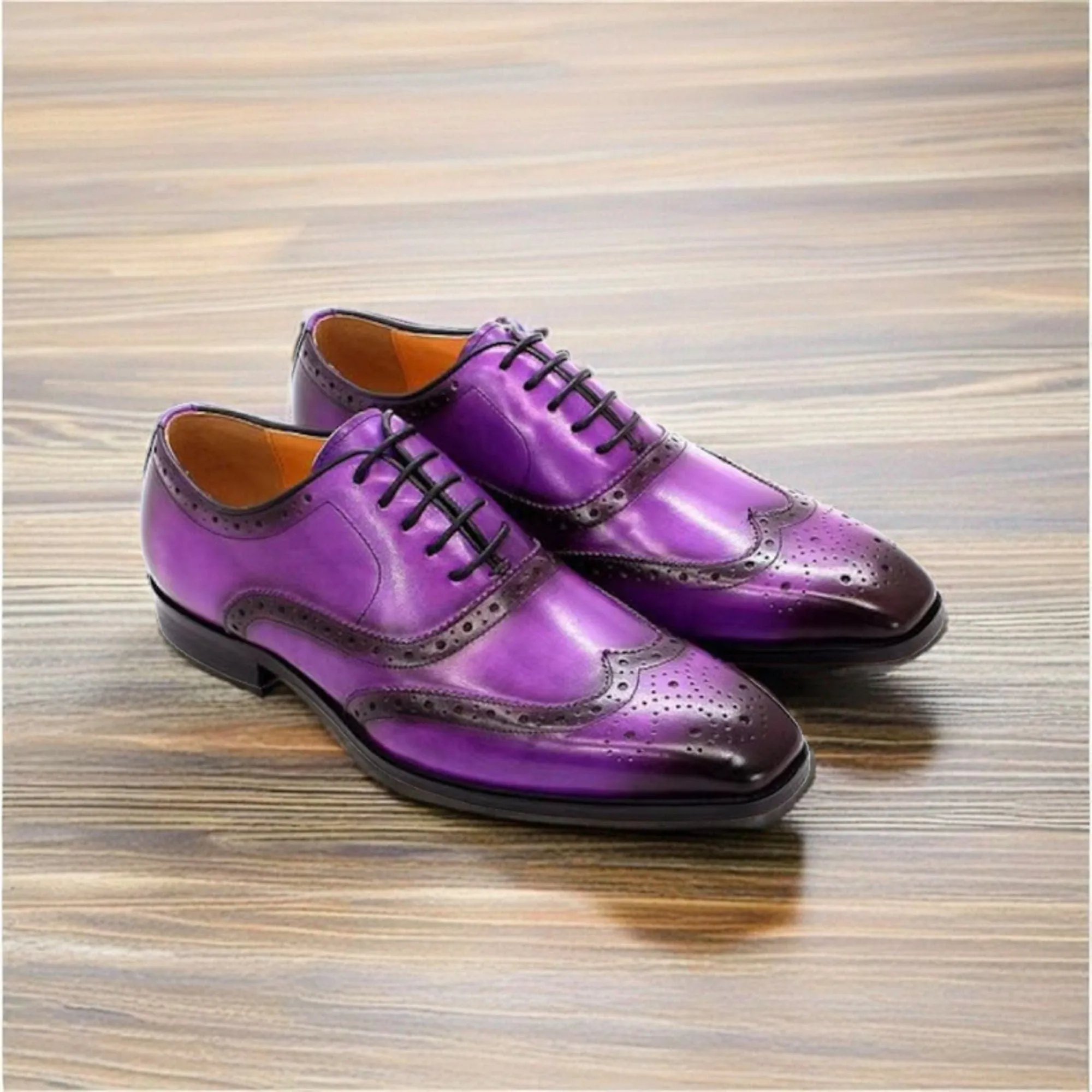 Men's handmade adorable genuine purple leather dress formal brogue wingtip oxford shoes Men Style Gift For Men