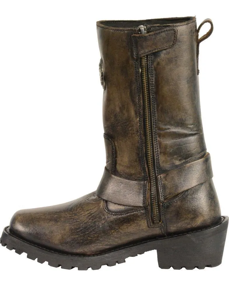 Milwaukee Leather Boots MBL9361 Black -Beige Women's 11in Classic Square Toe Harness Boots
