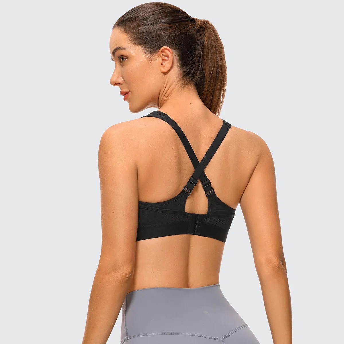 Motion Control High Impact Adjustable Wireless No Bounce Black Workout Bra