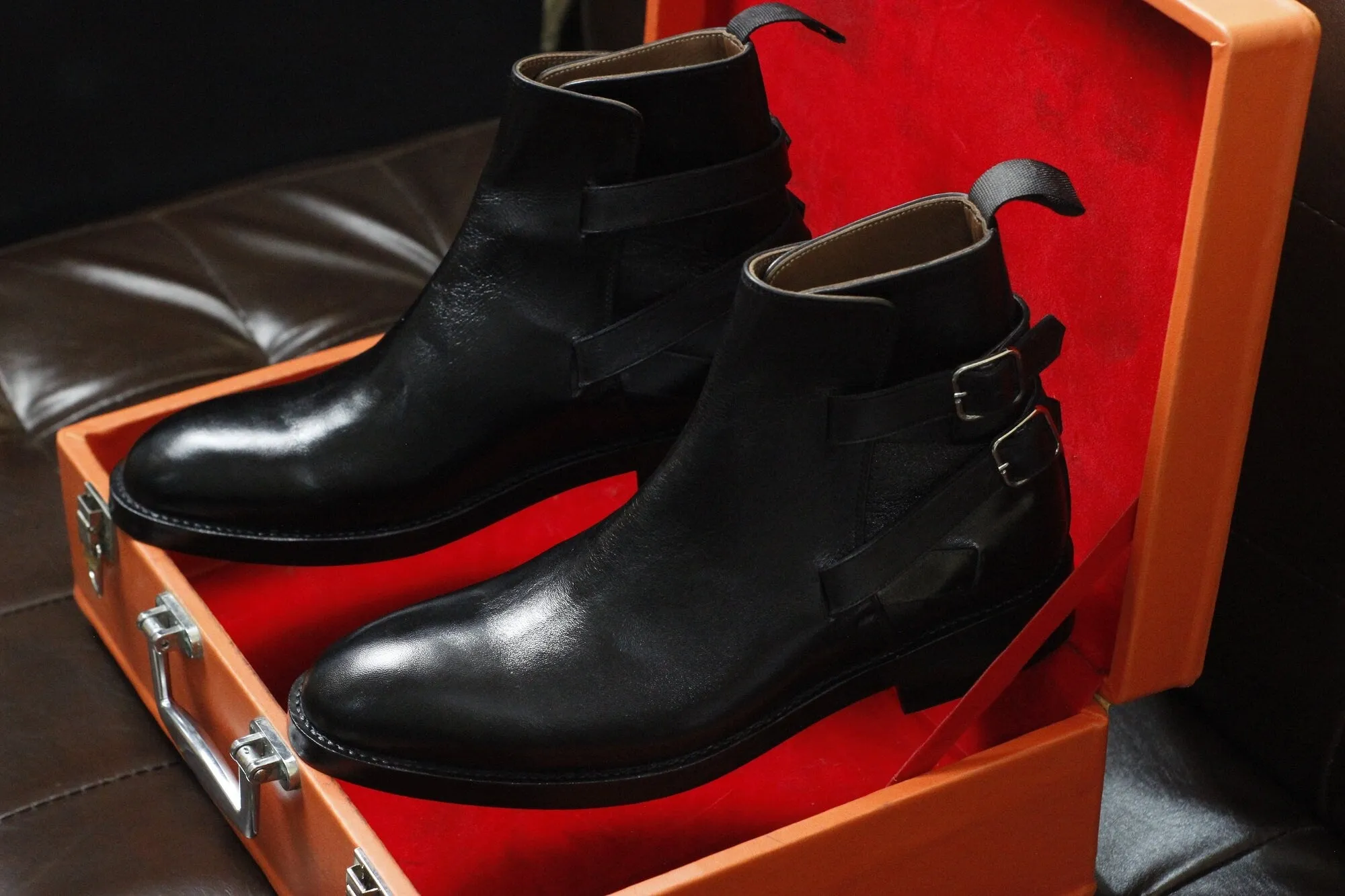 New Men's Handmade Formal Shoes Black Leather Ankle High Double Buckle Straps Jodhpur Style Boots