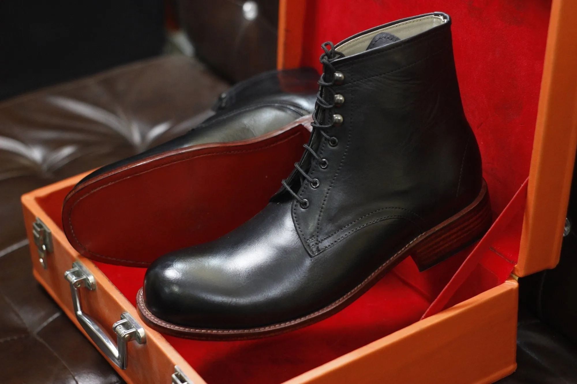 New Men's Handmade Formal Shoes Black Leather Lace Up Stylish Ankle High Combat Style Formal Boots