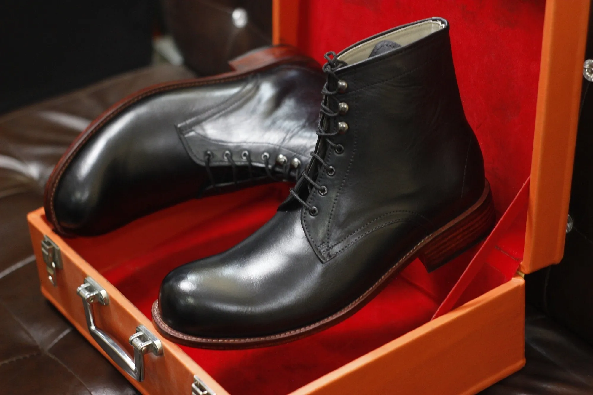 New Men's Handmade Formal Shoes Black Leather Lace Up Stylish Ankle High Combat Style Formal Boots