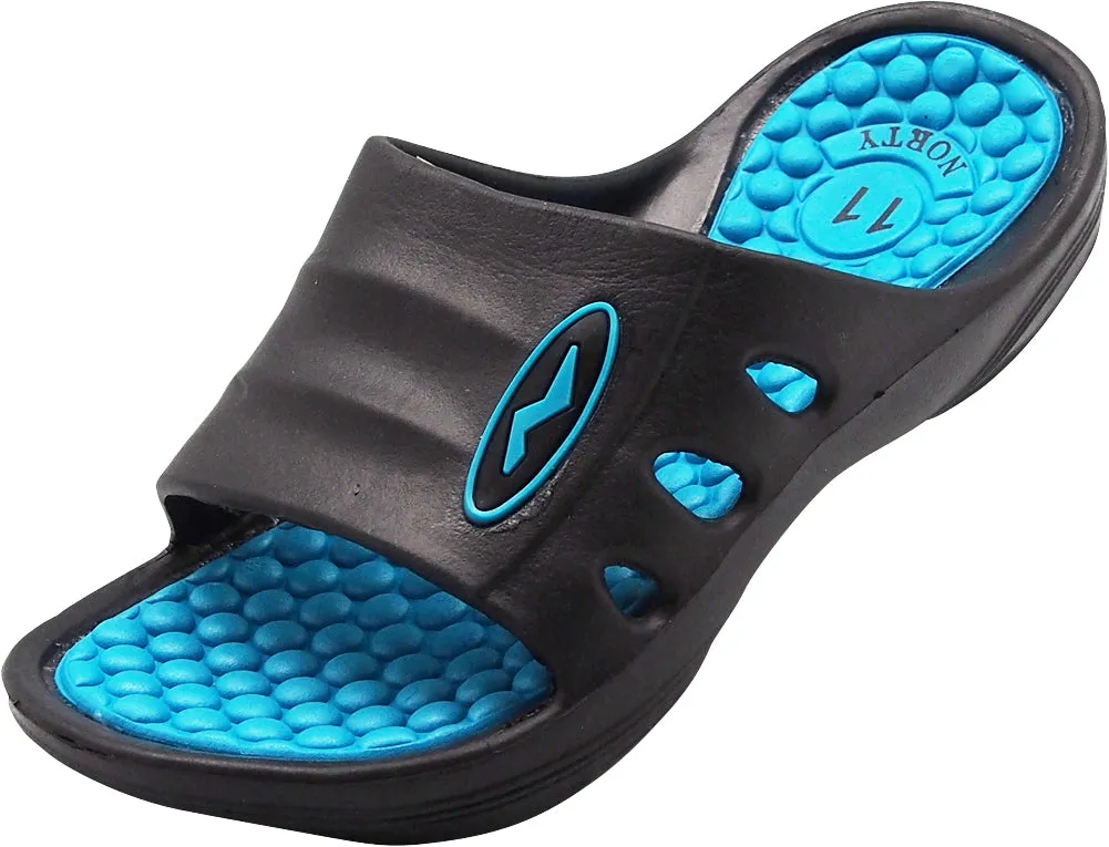 Norty Girl's Summer Comfort Casual Slide Flat Strap Shower Sandals Slip On Shoes Runs One Size Small