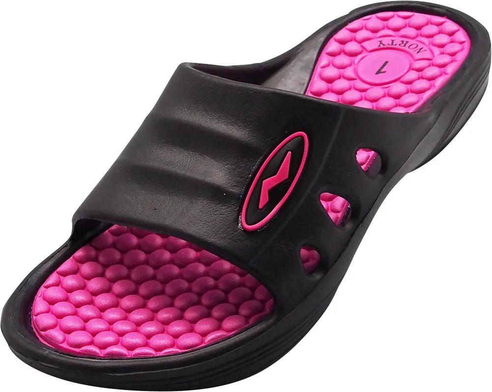 Norty Girl's Summer Comfort Casual Slide Flat Strap Shower Sandals Slip On Shoes Runs One Size Small