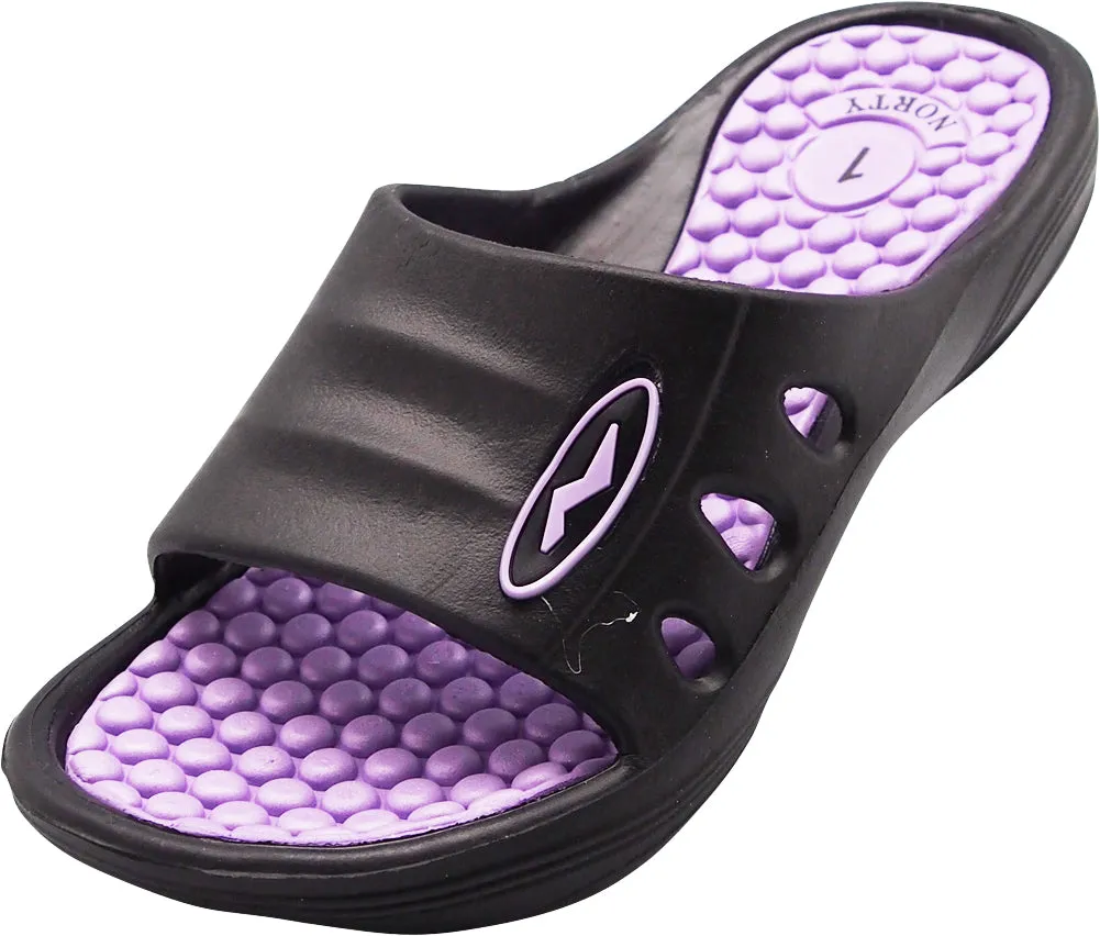 Norty Girl's Summer Comfort Casual Slide Flat Strap Shower Sandals Slip On Shoes Runs One Size Small