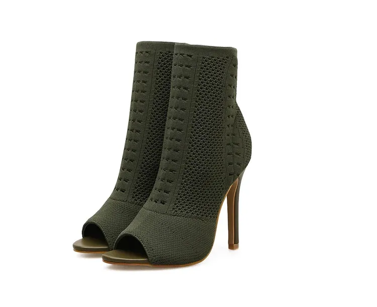 Peep Toe stretch Ankle high heel Boots