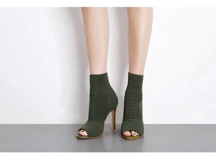 Peep Toe stretch Ankle high heel Boots