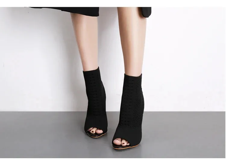 Peep Toe stretch Ankle high heel Boots