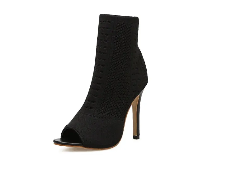 Peep Toe stretch Ankle high heel Boots