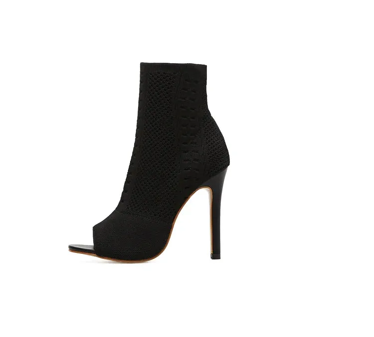 Peep Toe stretch Ankle high heel Boots