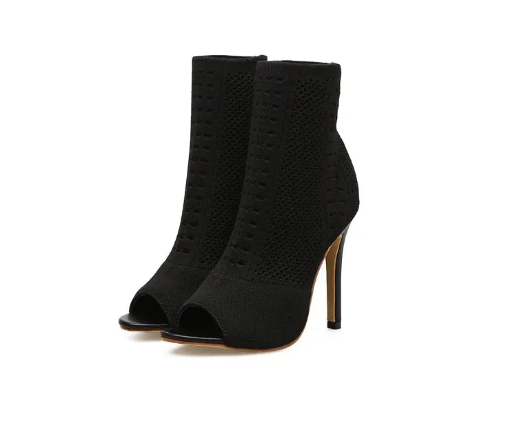 Peep Toe stretch Ankle high heel Boots