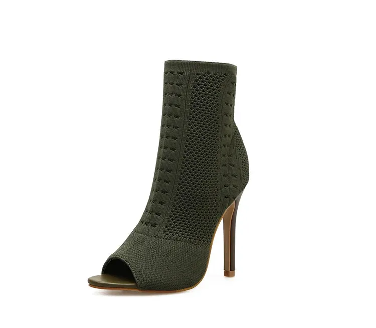 Peep Toe stretch Ankle high heel Boots
