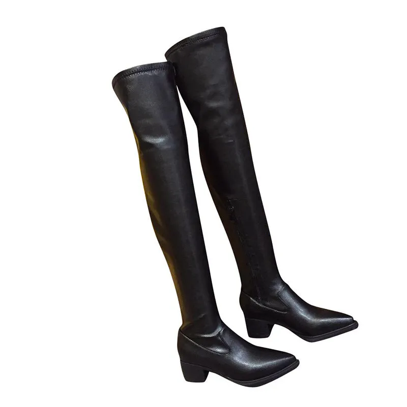 Pointy Nightclub Knee High Middle Heel Fashion Boots