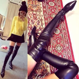 Pointy Nightclub Knee High Middle Heel Fashion Boots