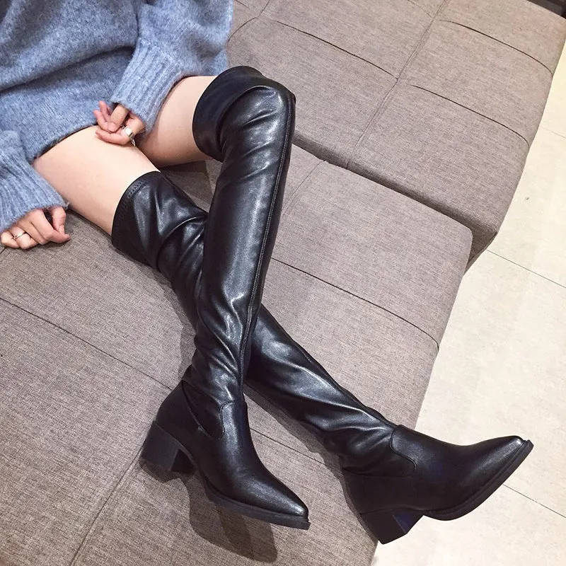 Pointy Nightclub Knee High Middle Heel Fashion Boots