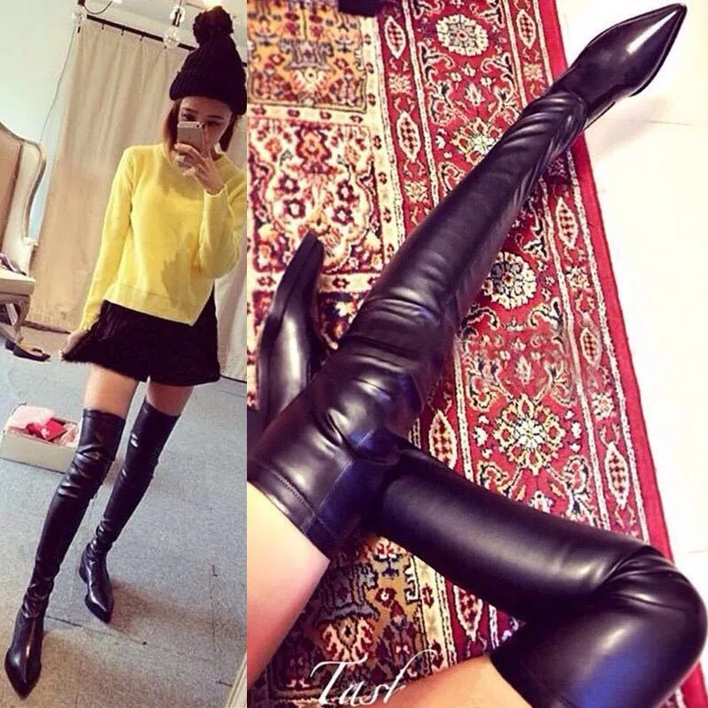 Pointy Nightclub Knee High Middle Heel Fashion Boots