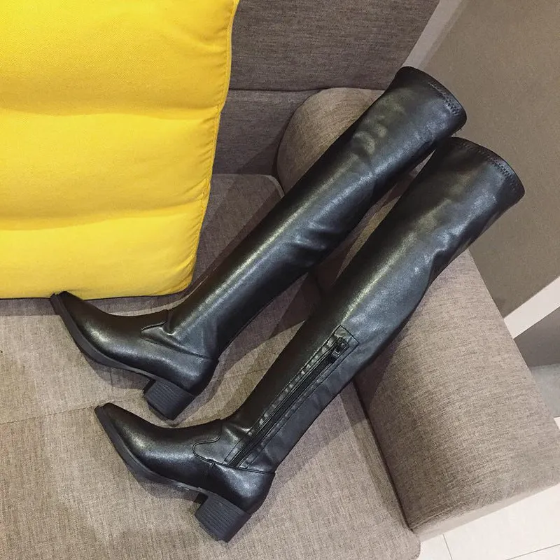 Pointy Nightclub Knee High Middle Heel Fashion Boots