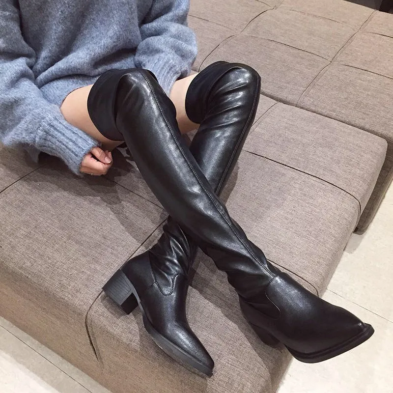 Pointy Nightclub Knee High Middle Heel Fashion Boots