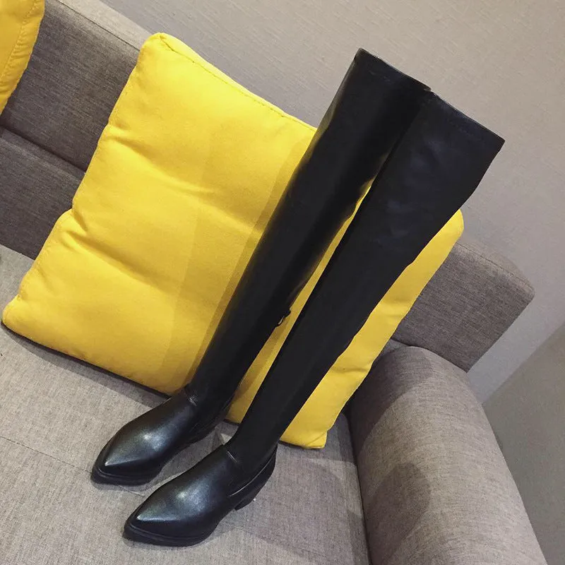 Pointy Nightclub Knee High Middle Heel Fashion Boots