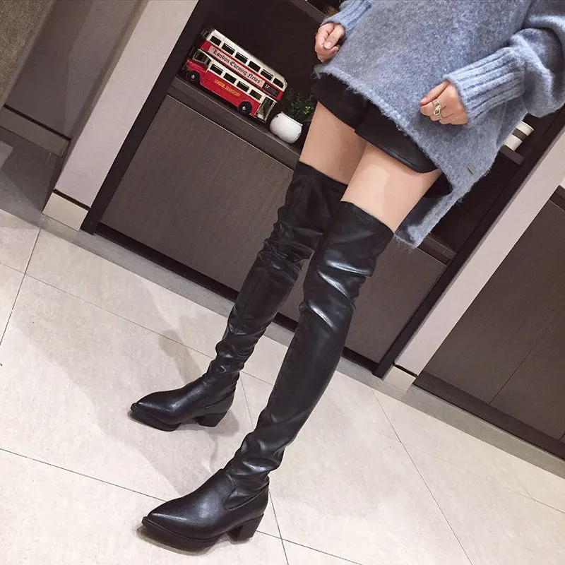 Pointy Nightclub Knee High Middle Heel Fashion Boots