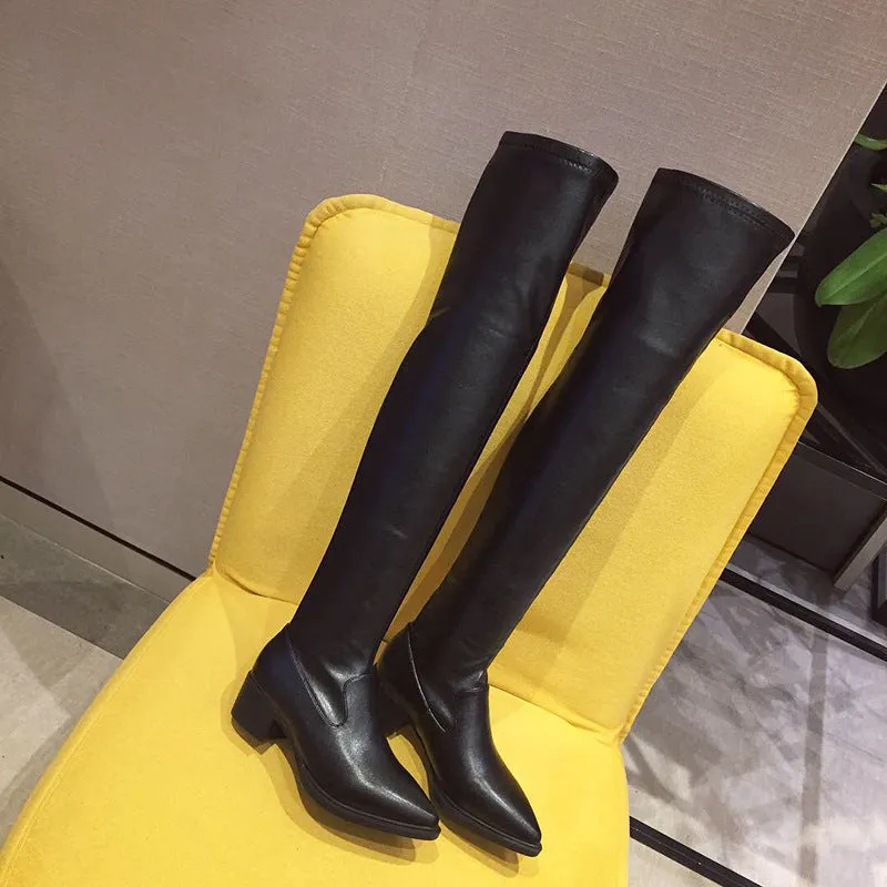 Pointy Nightclub Knee High Middle Heel Fashion Boots