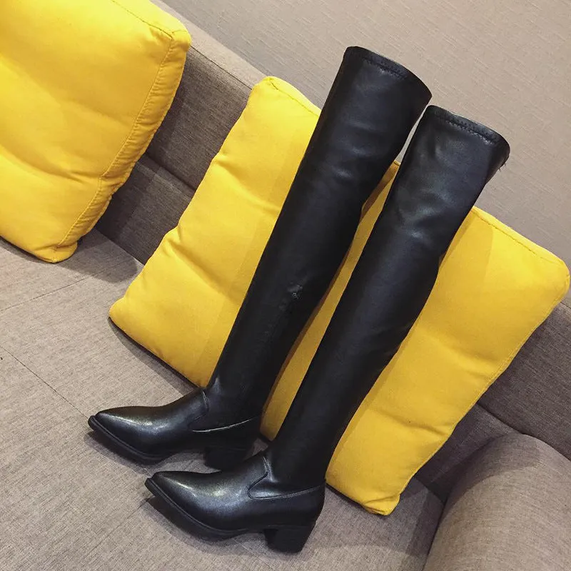 Pointy Nightclub Knee High Middle Heel Fashion Boots