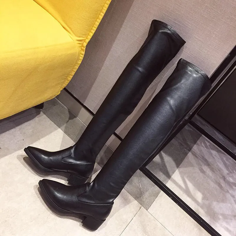 Pointy Nightclub Knee High Middle Heel Fashion Boots