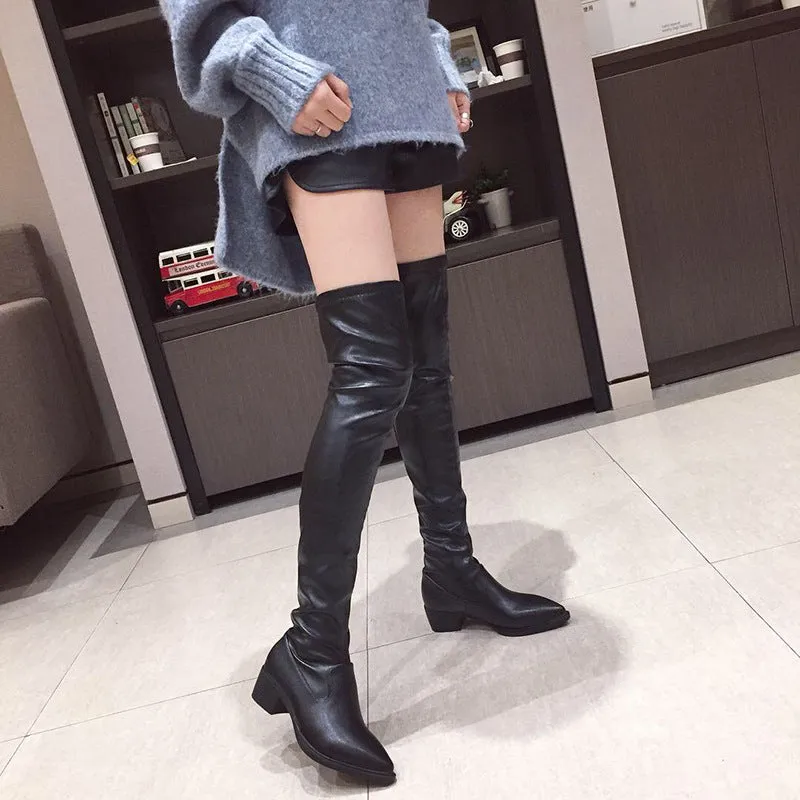 Pointy Nightclub Knee High Middle Heel Fashion Boots