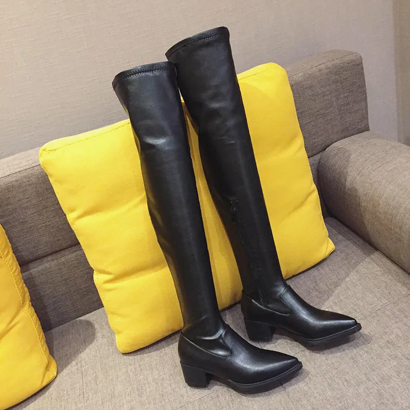 Pointy Nightclub Knee High Middle Heel Fashion Boots