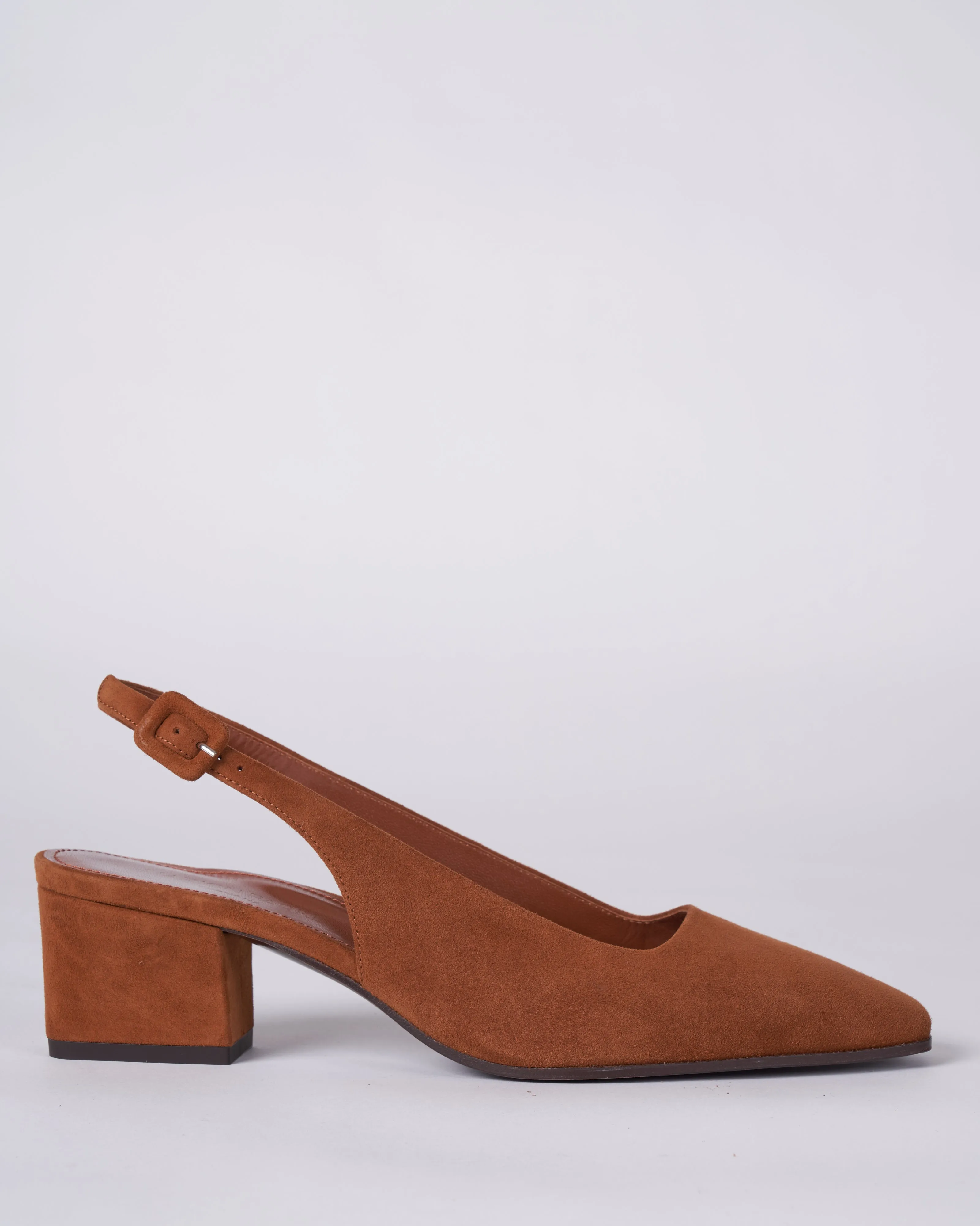 poppy square toe suede sling back - 2inch heel - camel/suede