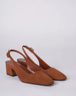 poppy square toe suede sling back - 2inch heel - camel/suede