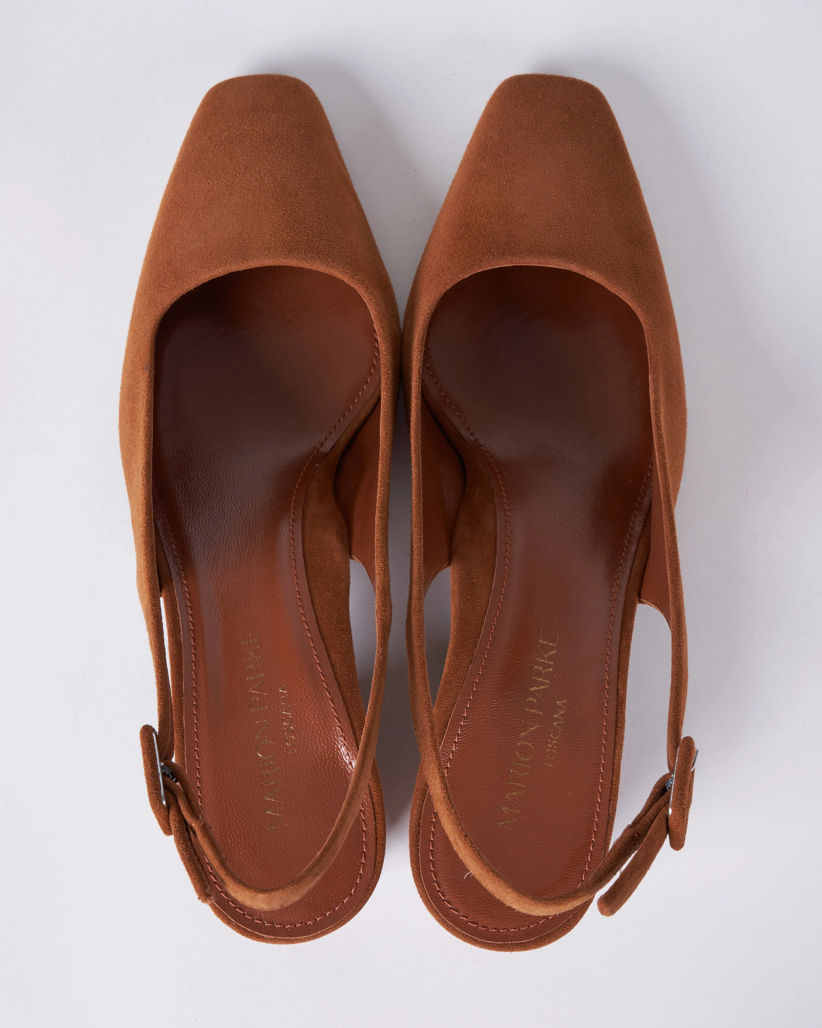 poppy square toe suede sling back - 2inch heel - camel/suede