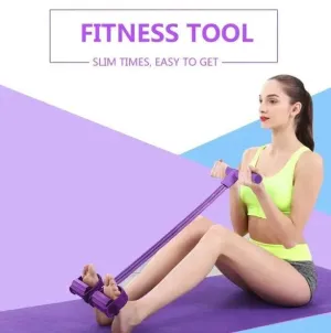 Portable Fitness Resistance Band - 4 Tubes & Pedal for Full Body Workout