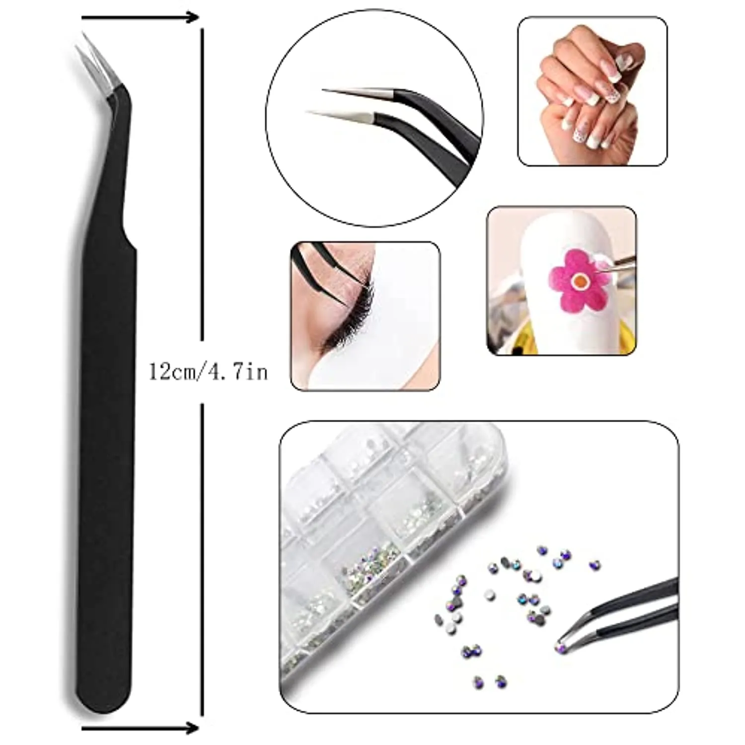 Rhinestones for Nails Art Gems, 2200 Pcs Nail Jewels Crystals Nail Art Rhinestones Decorations Nail Rhinestones Kit with Rhinestone Picker Dotting Pen, 2 Wax Pen Tips and 1Tweezer(Clear and AB)