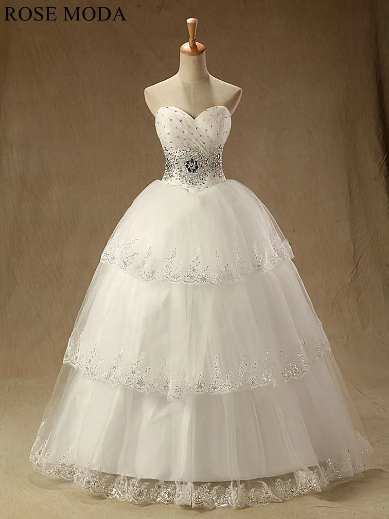 Rosemoda Crystal Dropped Waist Princess Ball Wedding Dress