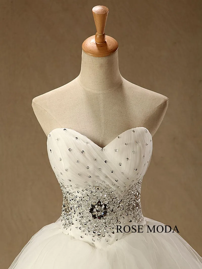 Rosemoda Crystal Dropped Waist Princess Ball Wedding Dress