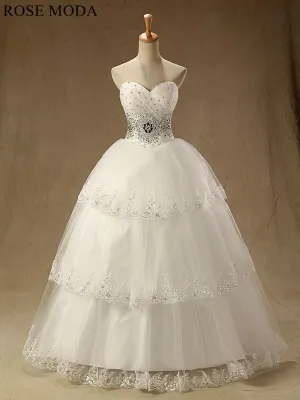 Rosemoda Crystal Dropped Waist Princess Ball Wedding Dress