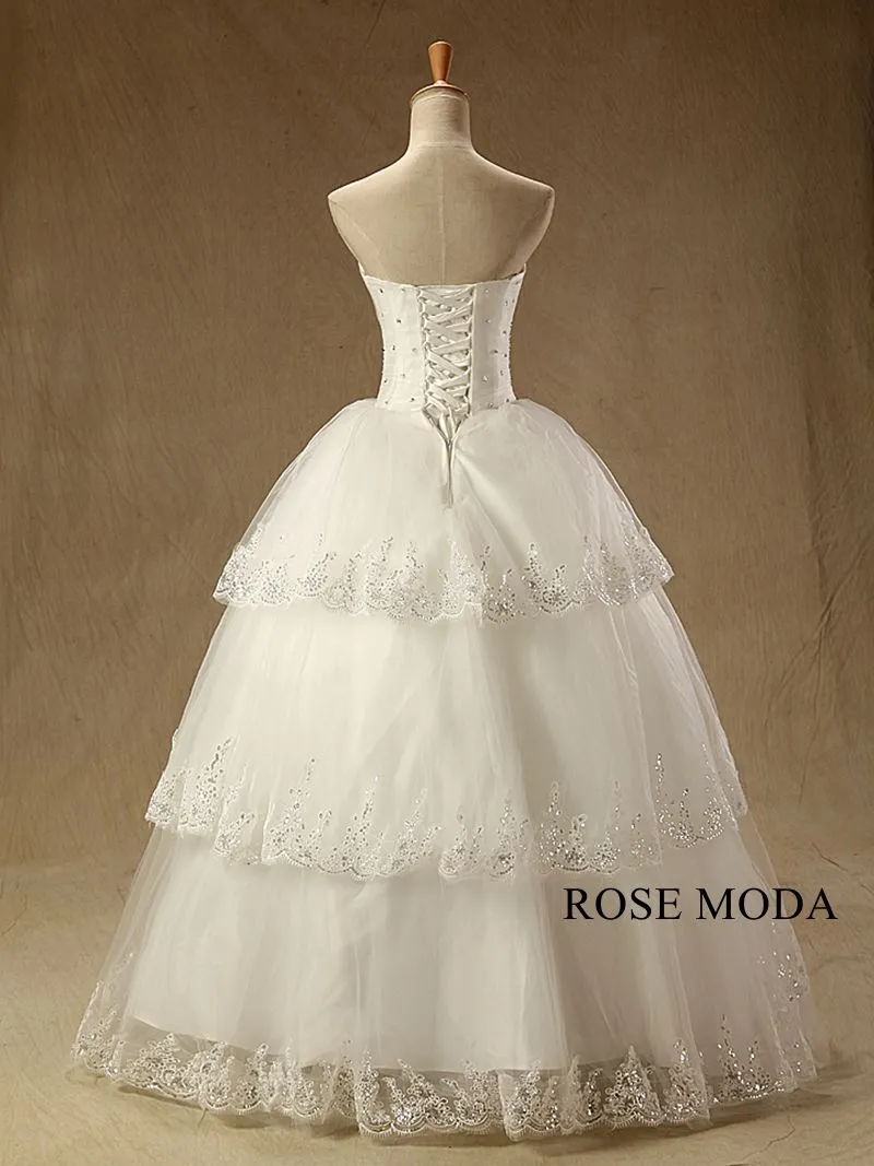 Rosemoda Crystal Dropped Waist Princess Ball Wedding Dress