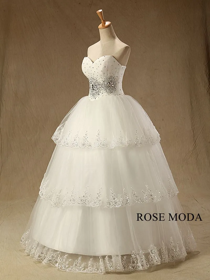 Rosemoda Crystal Dropped Waist Princess Ball Wedding Dress