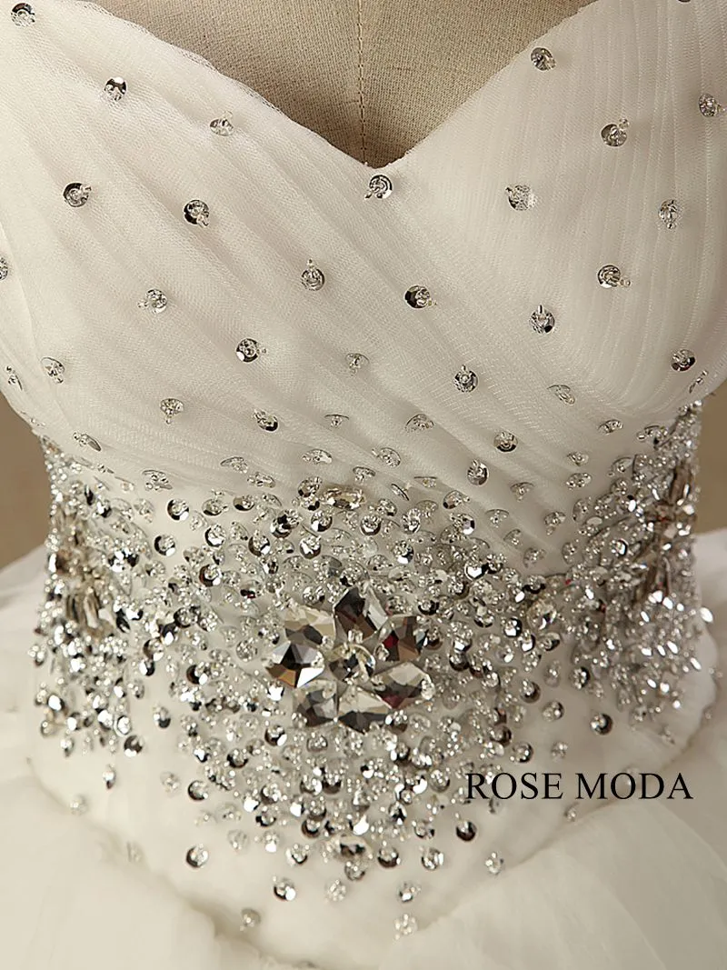 Rosemoda Crystal Dropped Waist Princess Ball Wedding Dress