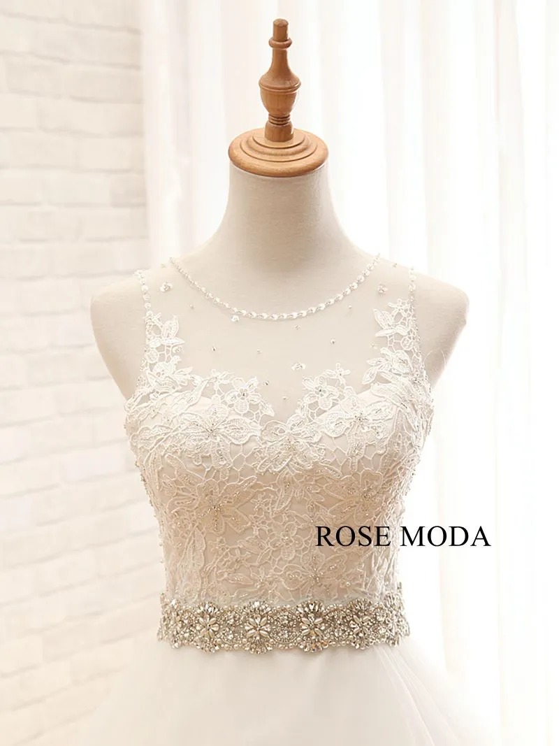 Rosemoda Illusion Lace Ball Gown Wedding Dress With Crystal Belt