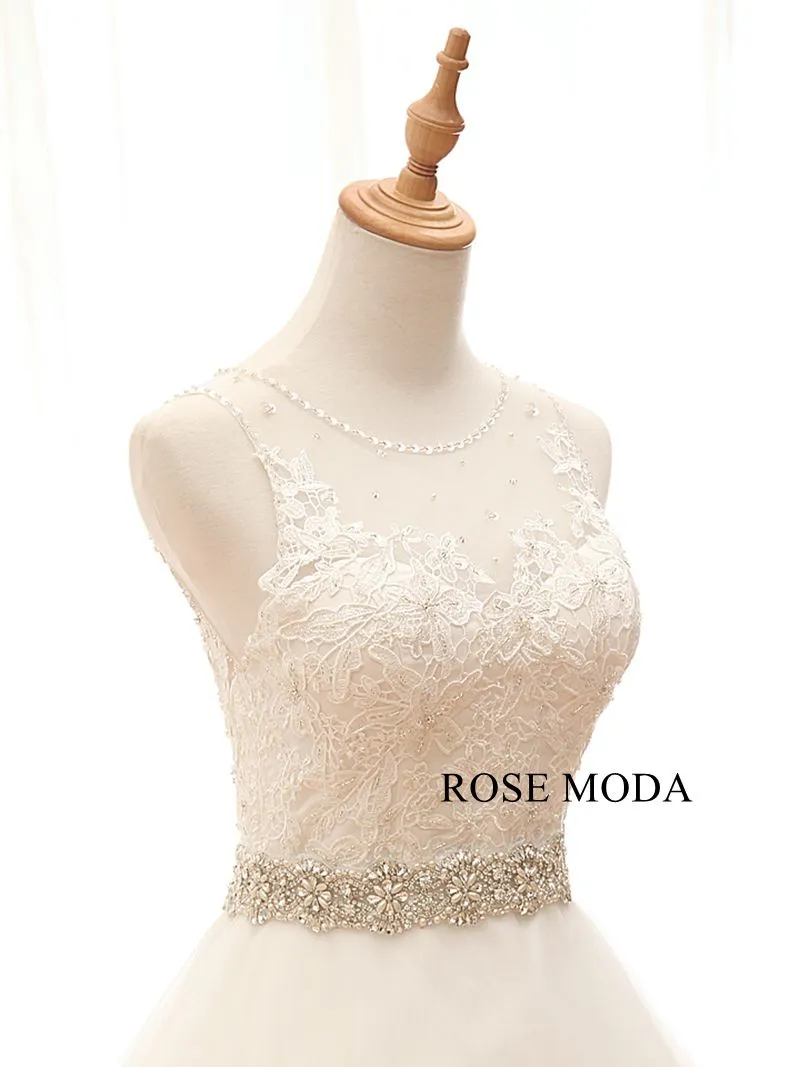 Rosemoda Illusion Lace Ball Gown Wedding Dress With Crystal Belt