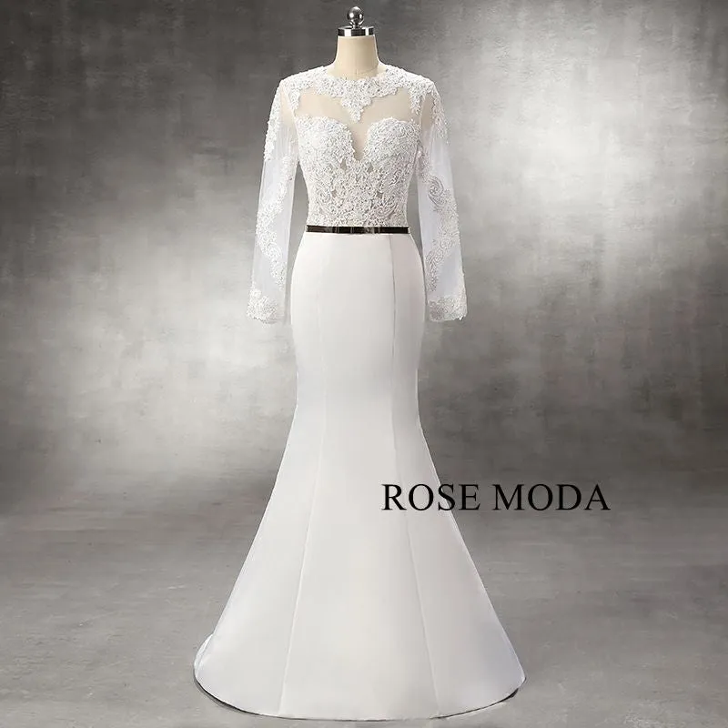 Rosemoda Illusion Mermaid Wedding Dress with Detachable Skirt