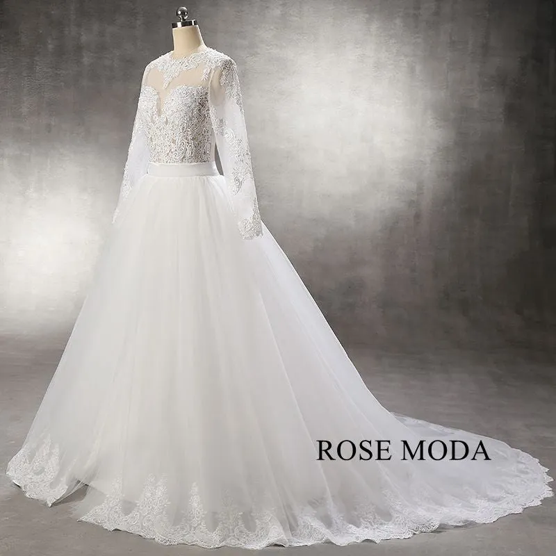 Rosemoda Illusion Mermaid Wedding Dress with Detachable Skirt