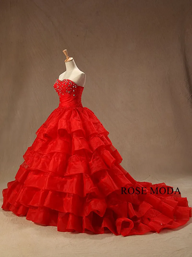 Rosemoda Red Organza Ball Gown Wedding Dress