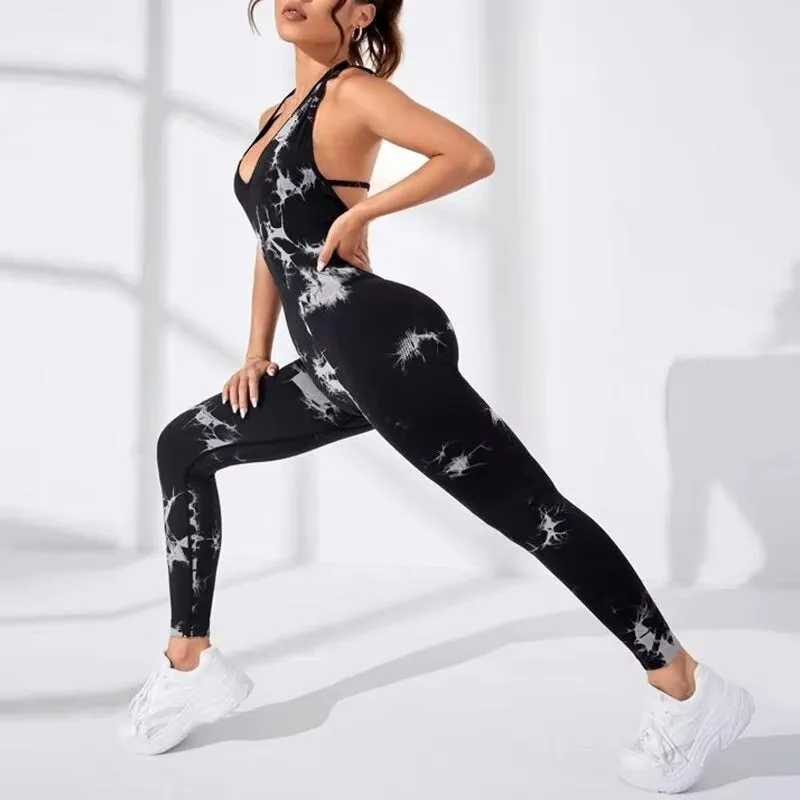 Sexy Backless Sling Women Full Seasons Casual Fitness Sporty Playsuit Sleeveless Slim Activewear All in One Jumpsuit Clothing